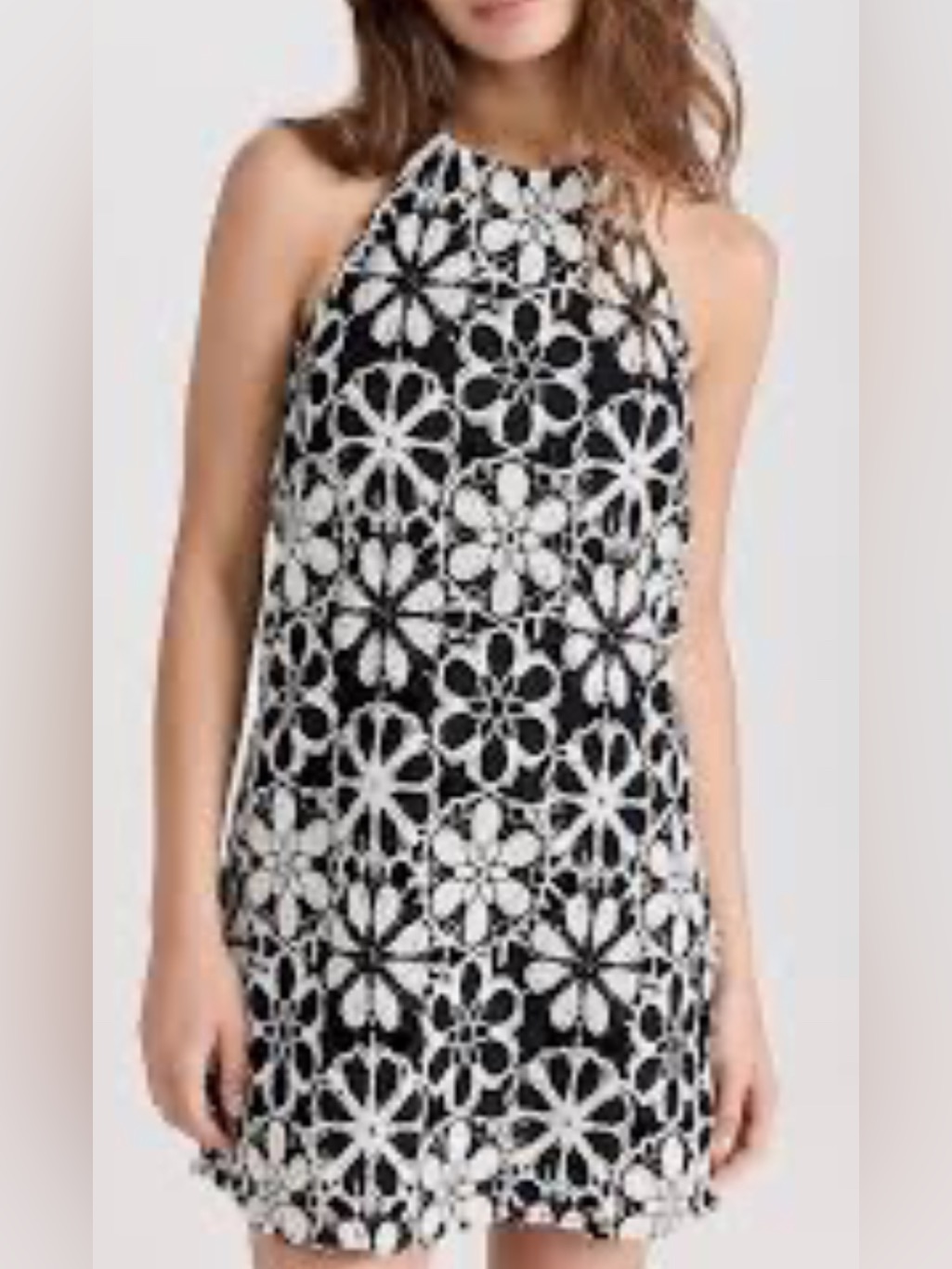 Ramy Brook Irina Halter Dress Black And White Cream Crochet Floral Pattern Large